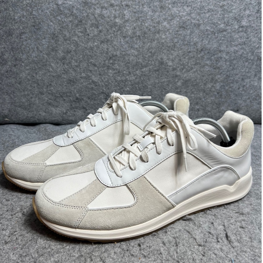 Vince Mens Leather Suede Low Top Sneakers Off White Cream Gum Sole Sie 11
